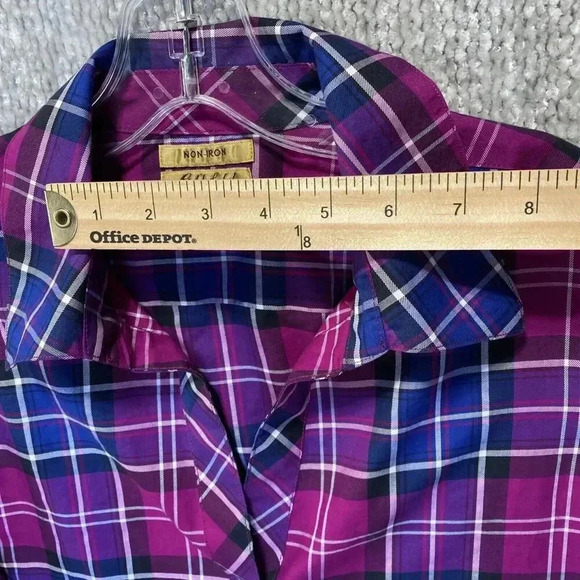 INVESTMENTS Gold Label Non-Iron Blouse 14P Women's Shirt Christine Purple Plaid - Picture 4 of 9